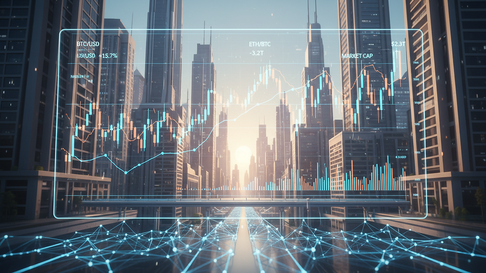 Close-up view of a digital screen showing cryptocurrency charts