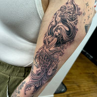 Colour illustrative forearm tattoo by Osheen