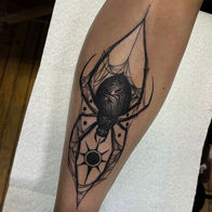 Blackwork spider tattoo by Josh