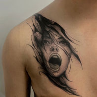 Blackwork abstract chest tattoo by Josh