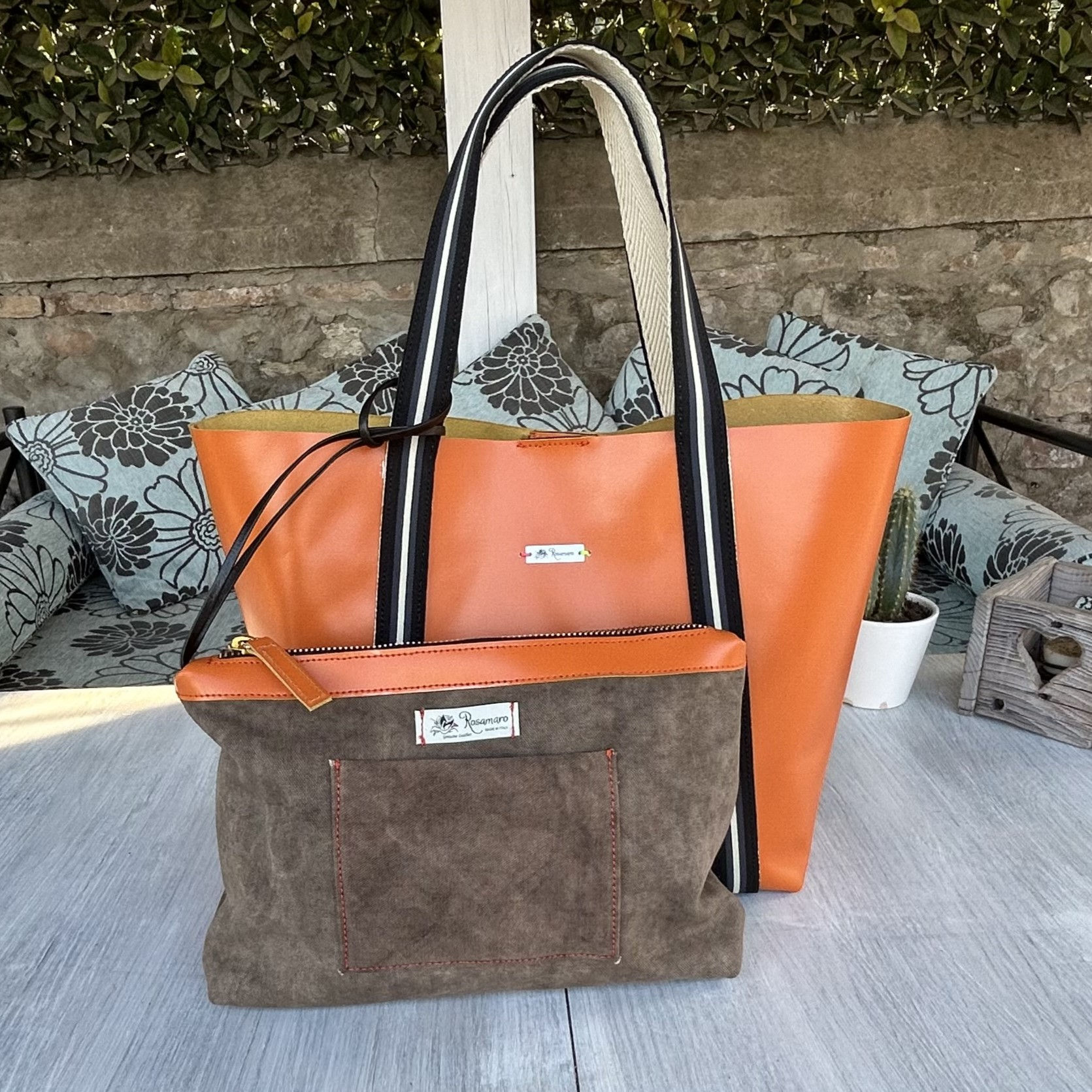 MANU: Shopper in pelle color Arancione.