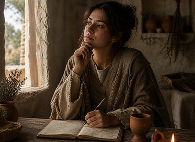 Woman contemplating journal