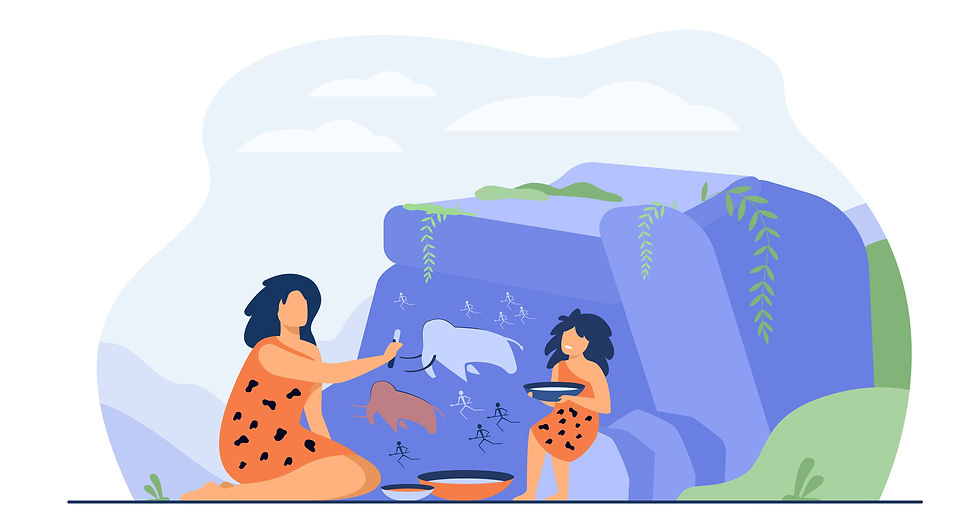 <a href="https://www.freepik.com/free-vector/ancient-woman-kid-painting-stone-wall-isolated-flat-vector-illustration-cartoon-prehistoric-people-drawing-primitive-animals-hunters-rock-art-design-family-concept_11671271.htm#query=cave%20painting&position=25&from_view=search">Image by pch.vector</a> on Freepik