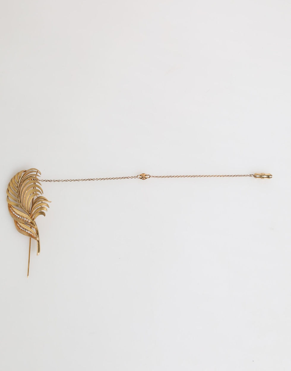 Thumbnail: Dolce & Gabbana Gold Tone Leaf 925 Sterling Silver Crystal Chain Brooch