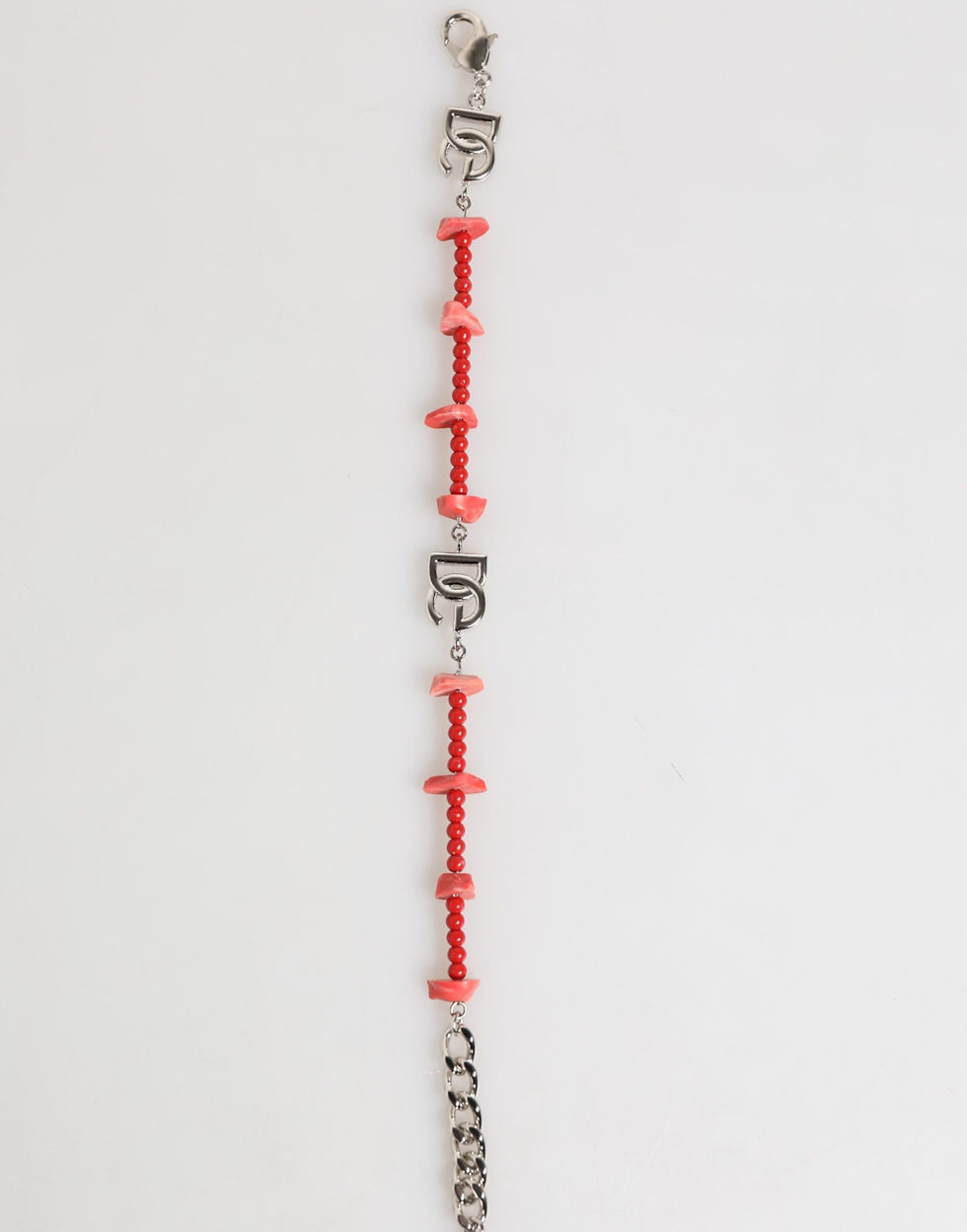 Thumbnail: Dolce & Gabbana Silver Tone Brass Beaded Resin DG Logo Chain Men Bracelet