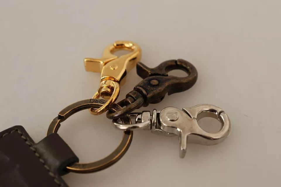 Thumbnail: Dolce & Gabbana Green Leather D&G Logo Metal Ring Hook Keyring Keychain