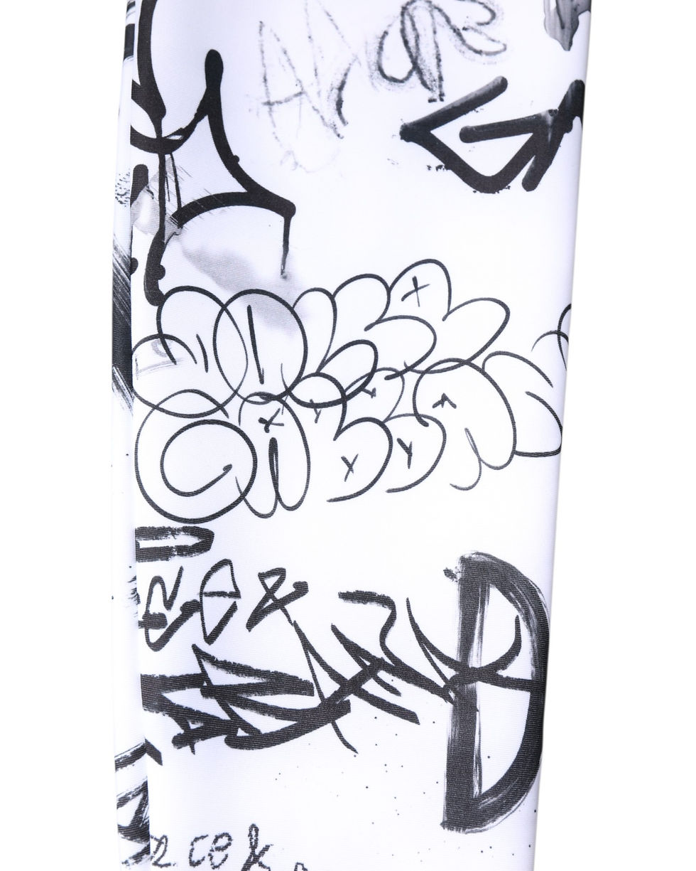 Thumbnail: Dolce & Gabbana White Graffiti Cotton Over Calf Stockings Socks