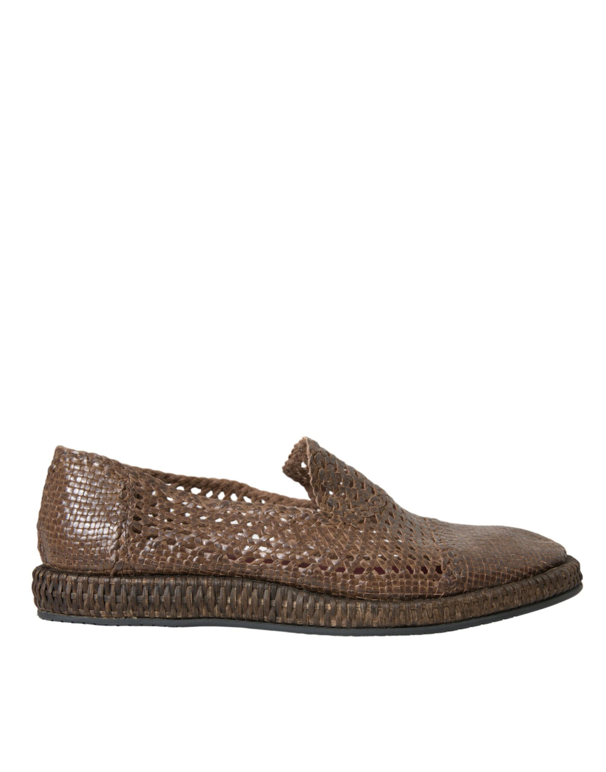 💎 D&G Brown Woven Leather Loafers | Dolce & Gabbana | Luxury Casual Shoes