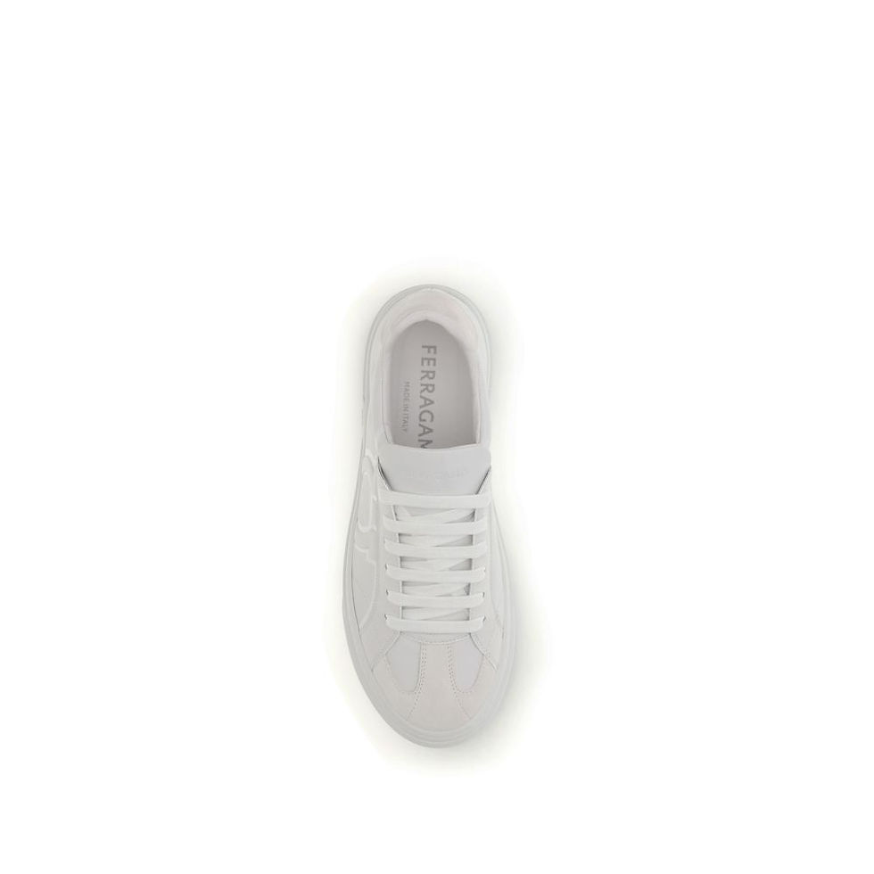Thumbnail: Ferragamo White Calf Leather Bos Taurus Sneakers