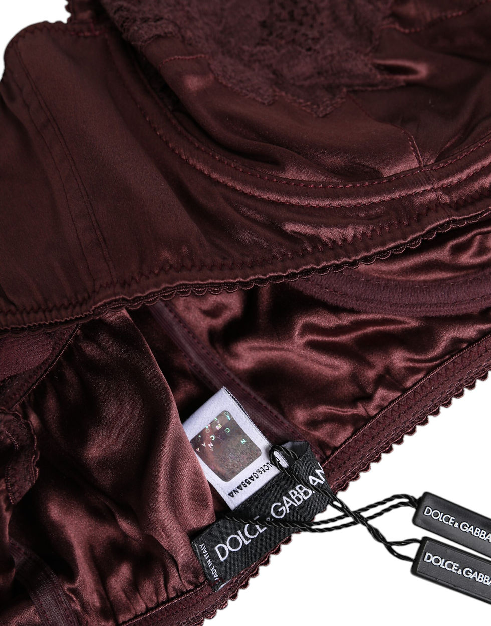 Thumbnail: Dolce & Gabbana Burgundy Silk Underwired Balconette Bra Underwear
