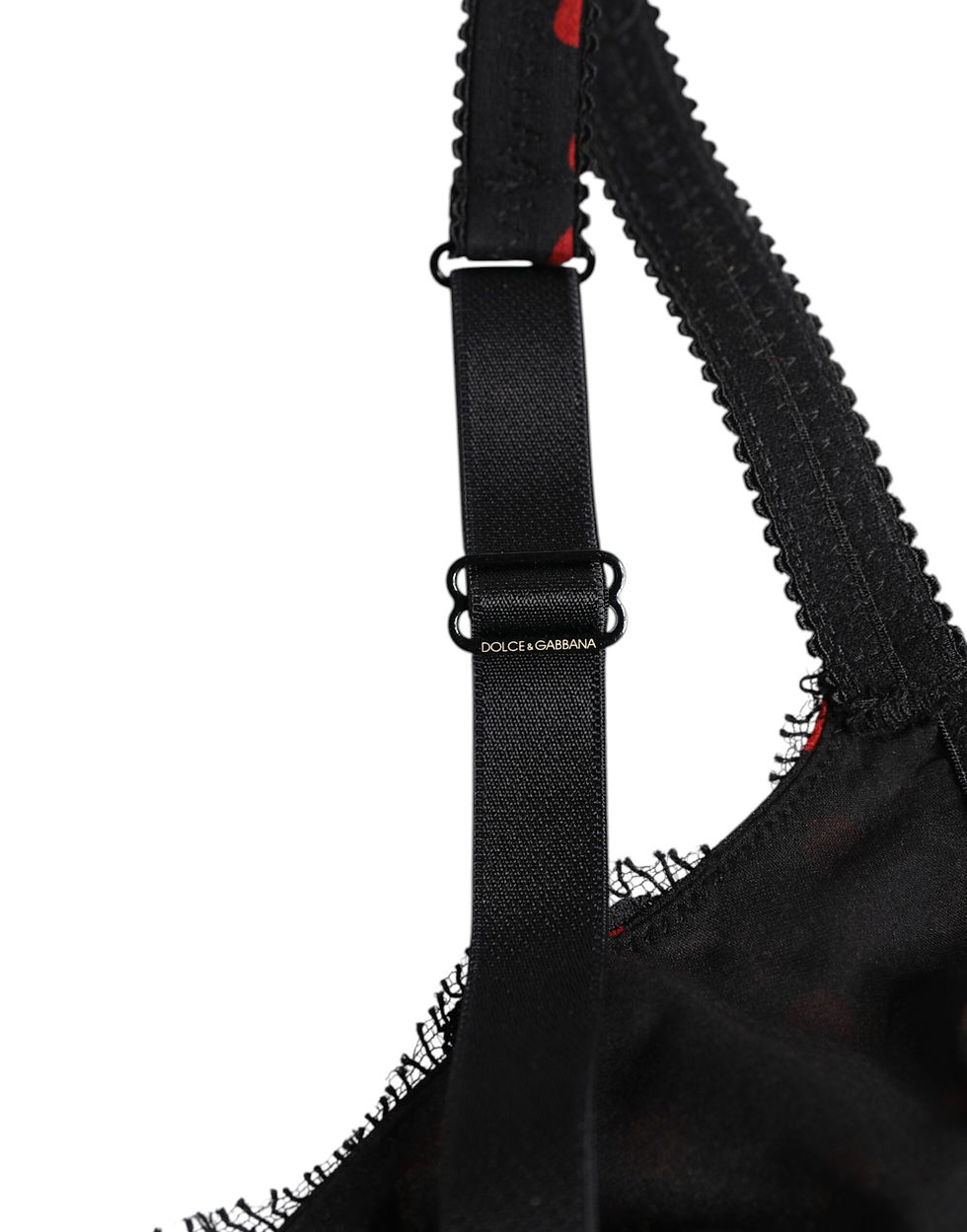 Thumbnail: Dolce & Gabbana Black Red Polka Dot Underwired Balconette Underwear