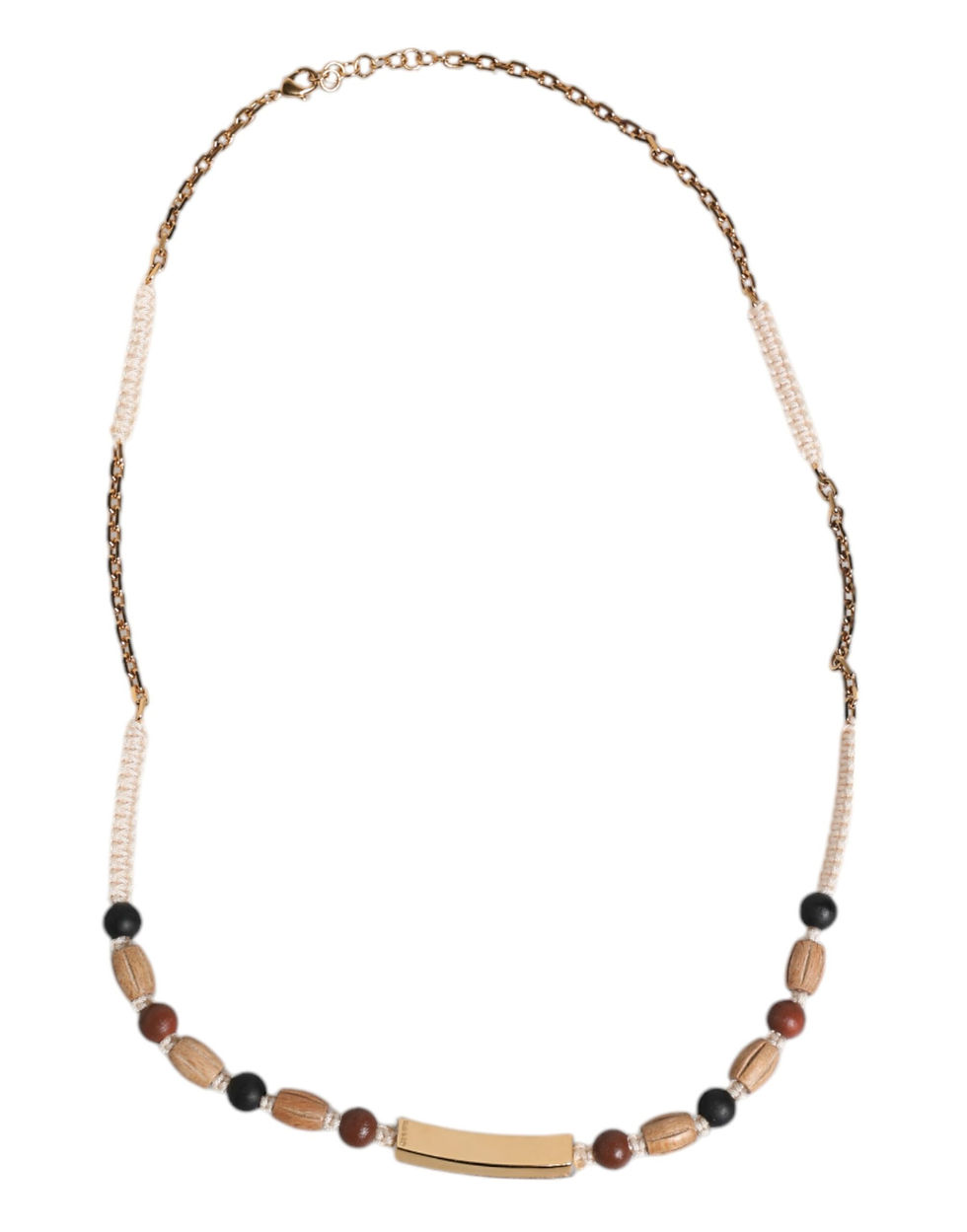 Thumbnail: Dolce & Gabbana Black Gold Wooden Beaded Logo Pendant Necklace