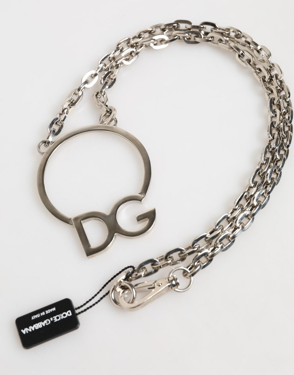 Thumbnail: Dolce & Gabbana Silver Tone Brass Chain DG Logo Pendant Men Necklace