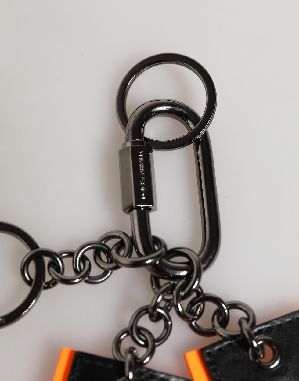 Thumbnail: Dolce & Gabbana Black White Leather Nylon Logo Ring Keyring Keychain