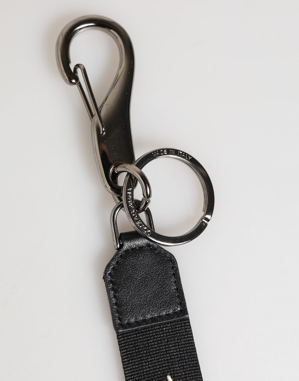 Thumbnail: Dolce & Gabbana Black White Polyester DG Logo Silver Men Keychain Keyring