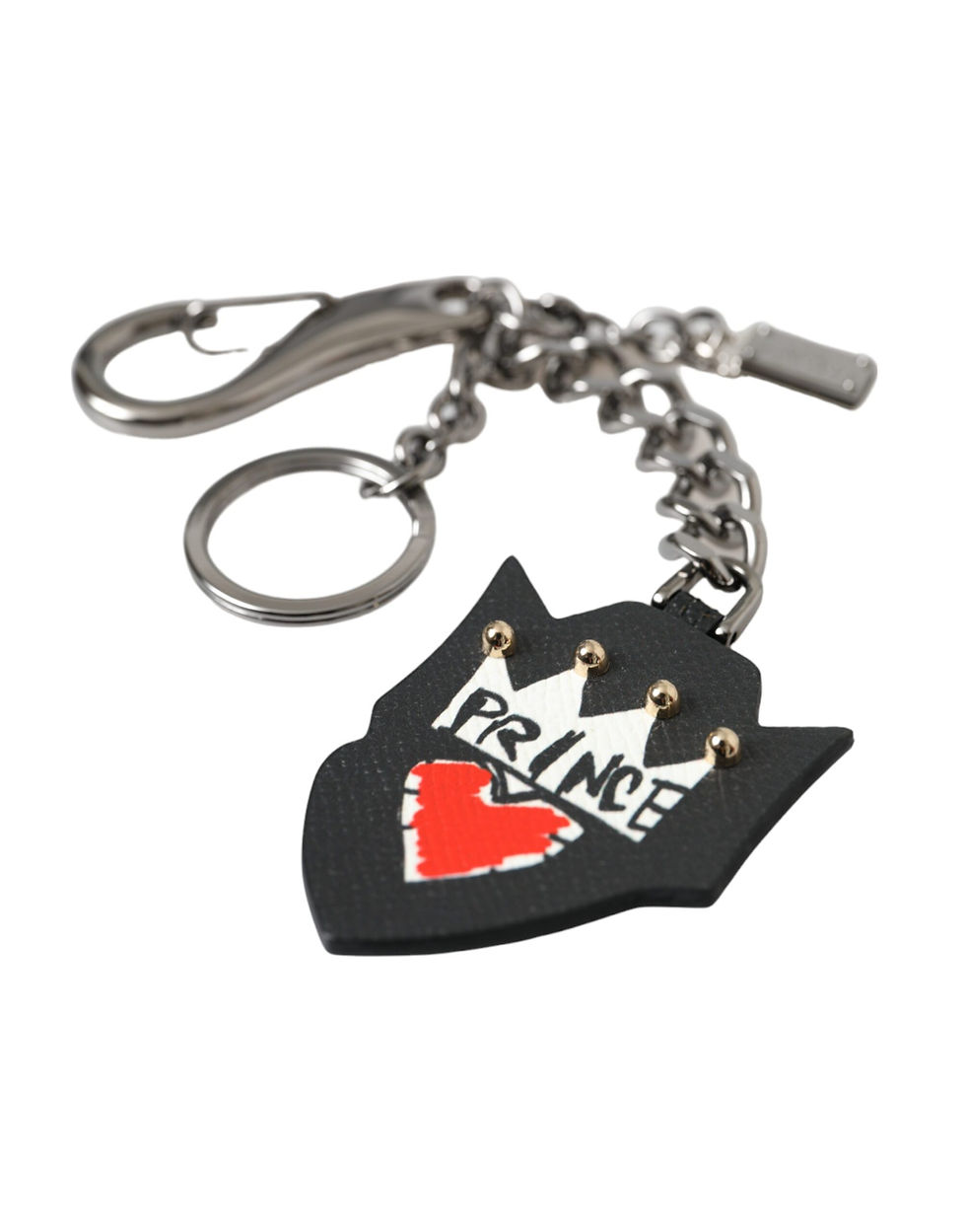 Thumbnail: Dolce & Gabbana Black Prince Studs Logo Silver Brass Keychain Keyring