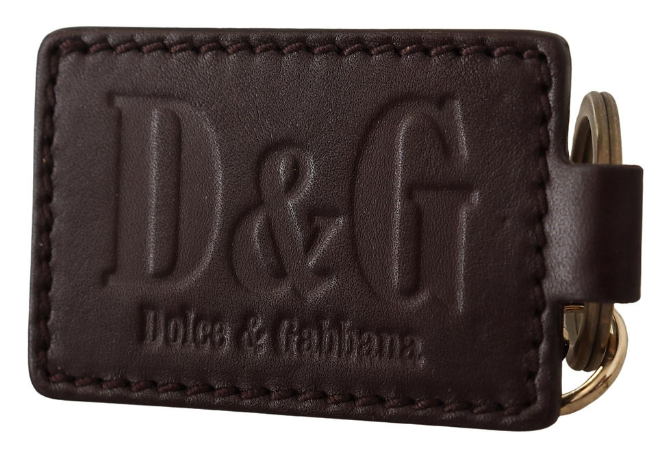 Thumbnail: Dolce & Gabbana Brown Leather Logo Metal Ring Hook Keychain