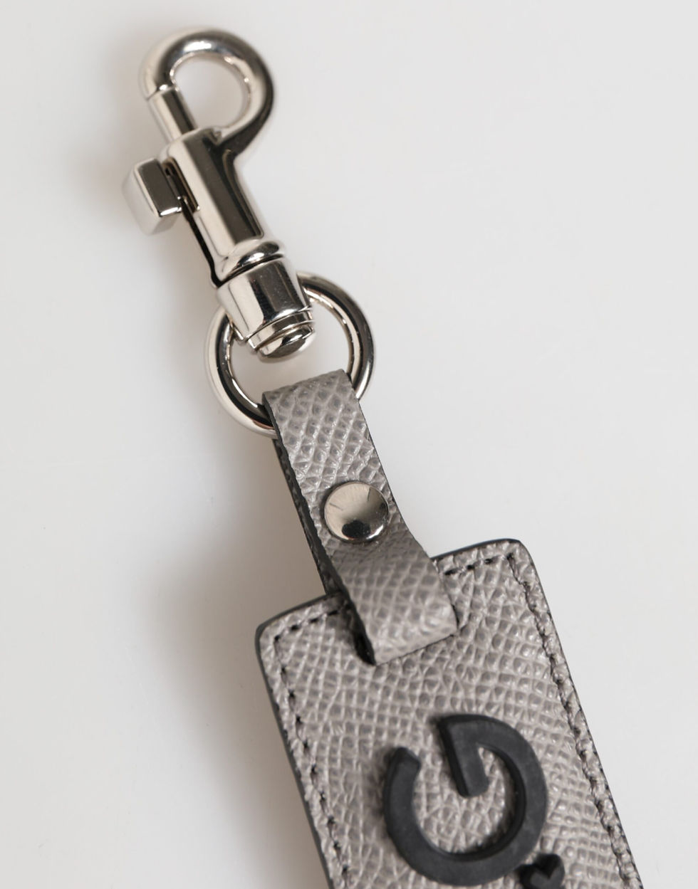 Thumbnail: Dolce & Gabbana Gray Leather Logo Metal Ring Keychain Holder Men Keyring