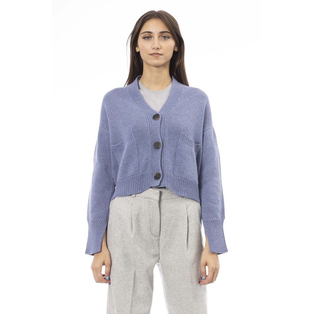 Alpha Studio Light Blue Merino Wool Women Cardigan