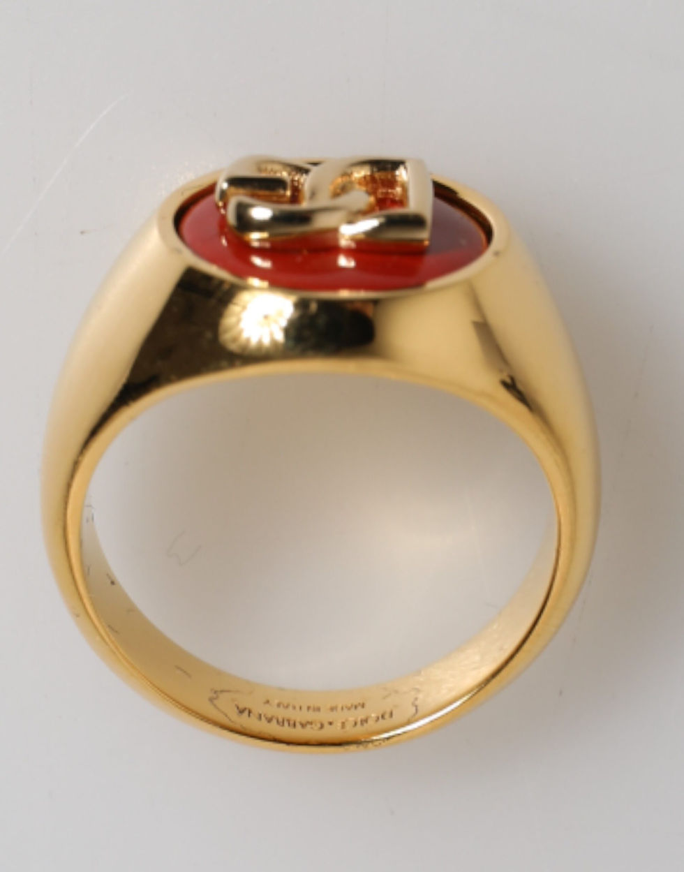 Thumbnail: Dolce & Gabbana Gold Tone Real Brass Red DG Logo Men Ring