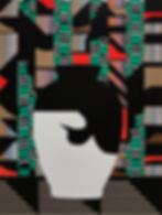 Anuli Croon houdt de kleuren in toom door gebruik van strakke basisvormen en patronen, in weloverwogen combinatie met zwart. Vazen, omarmingen en tronies krijgen in reeksen van variaties allen een andere uitdrukking.