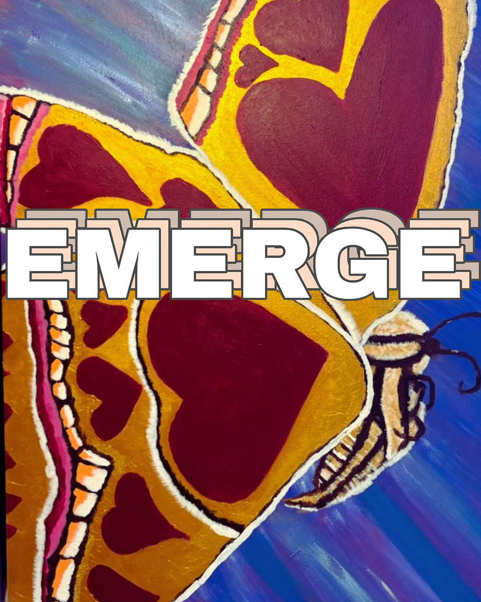 Colourful painting with the word emerge