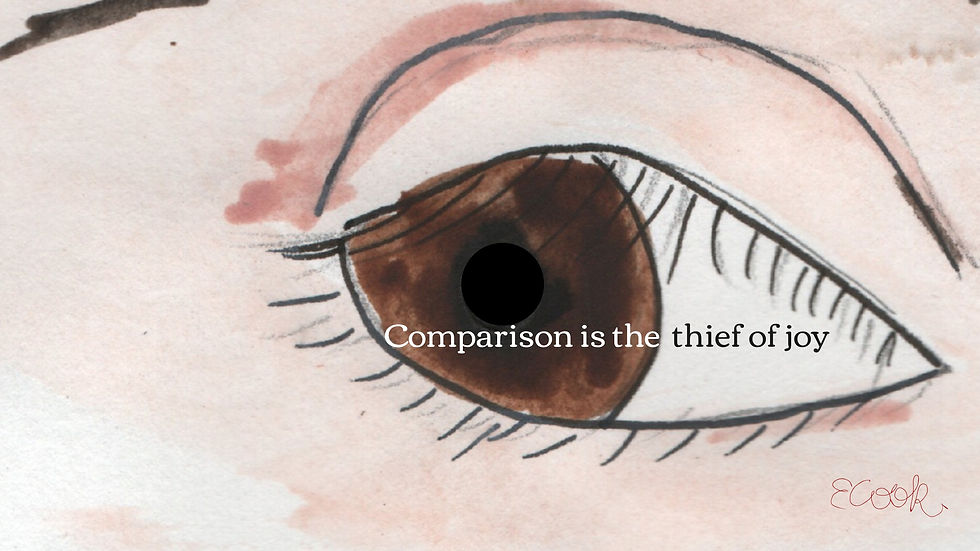 Watercolour eye with the words comparison is the thief of joy