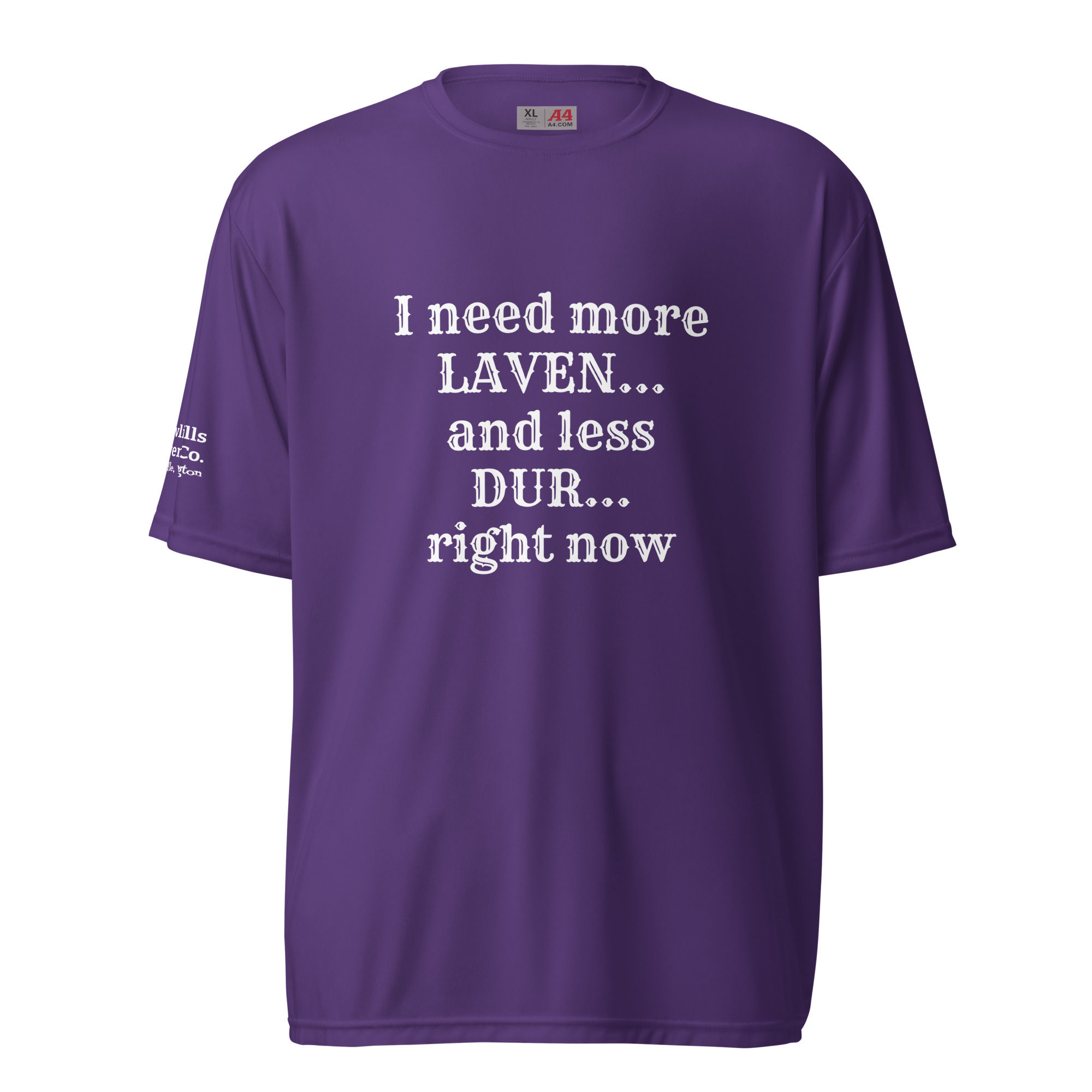 Purple shirt says I need more leven and less dur right now