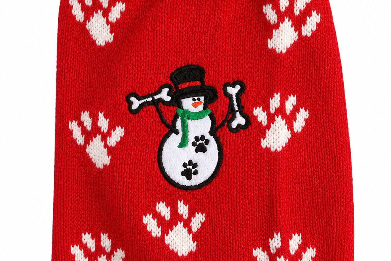 Snowman Paw Print Knit Dog Sweater (S)