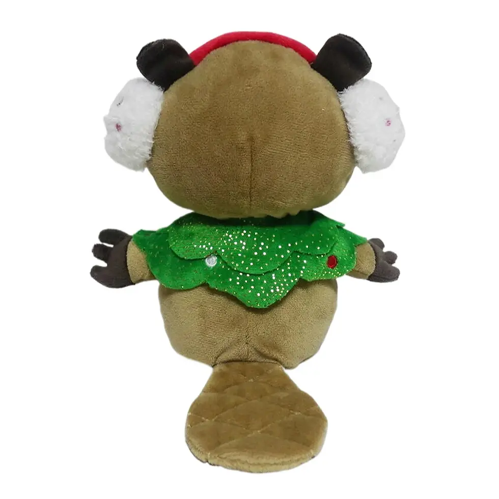 Thumbnail: Beaver Christmas Plush in Earmuffs, Brown and Red, 7.5", by Holiday Time