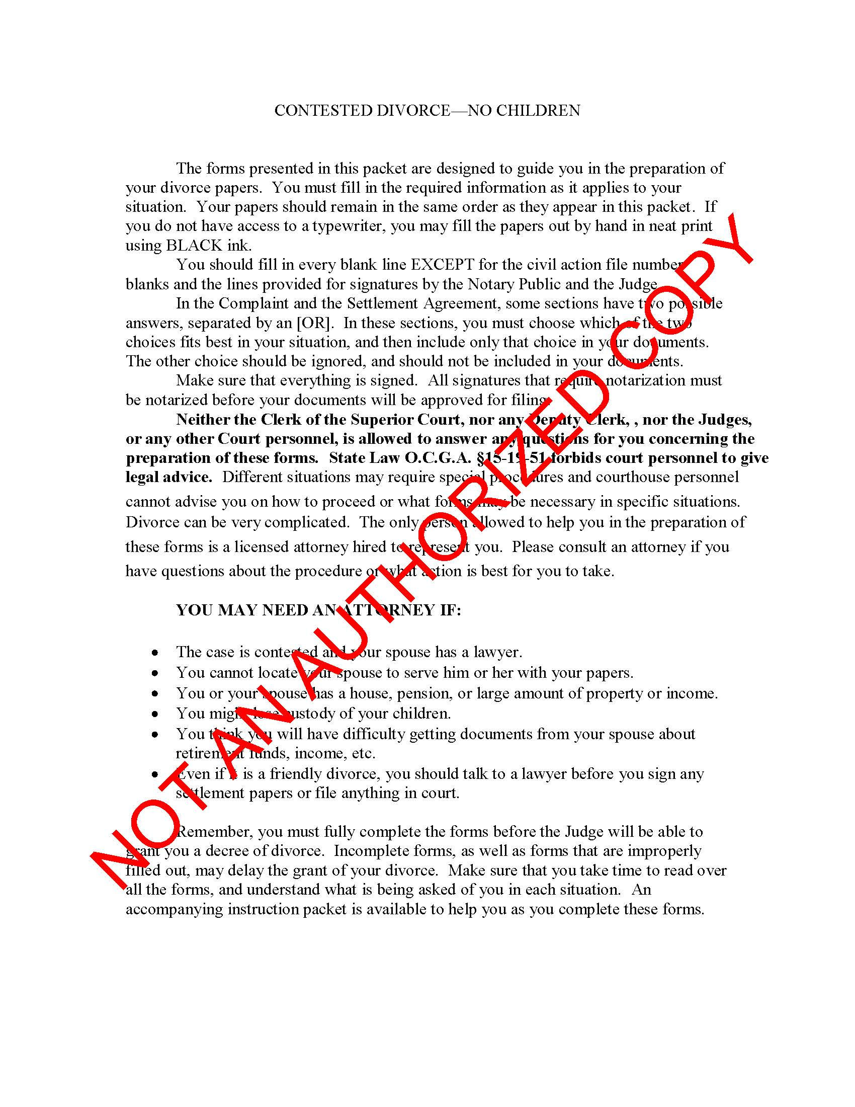 Contested Divorce NO Children Packet