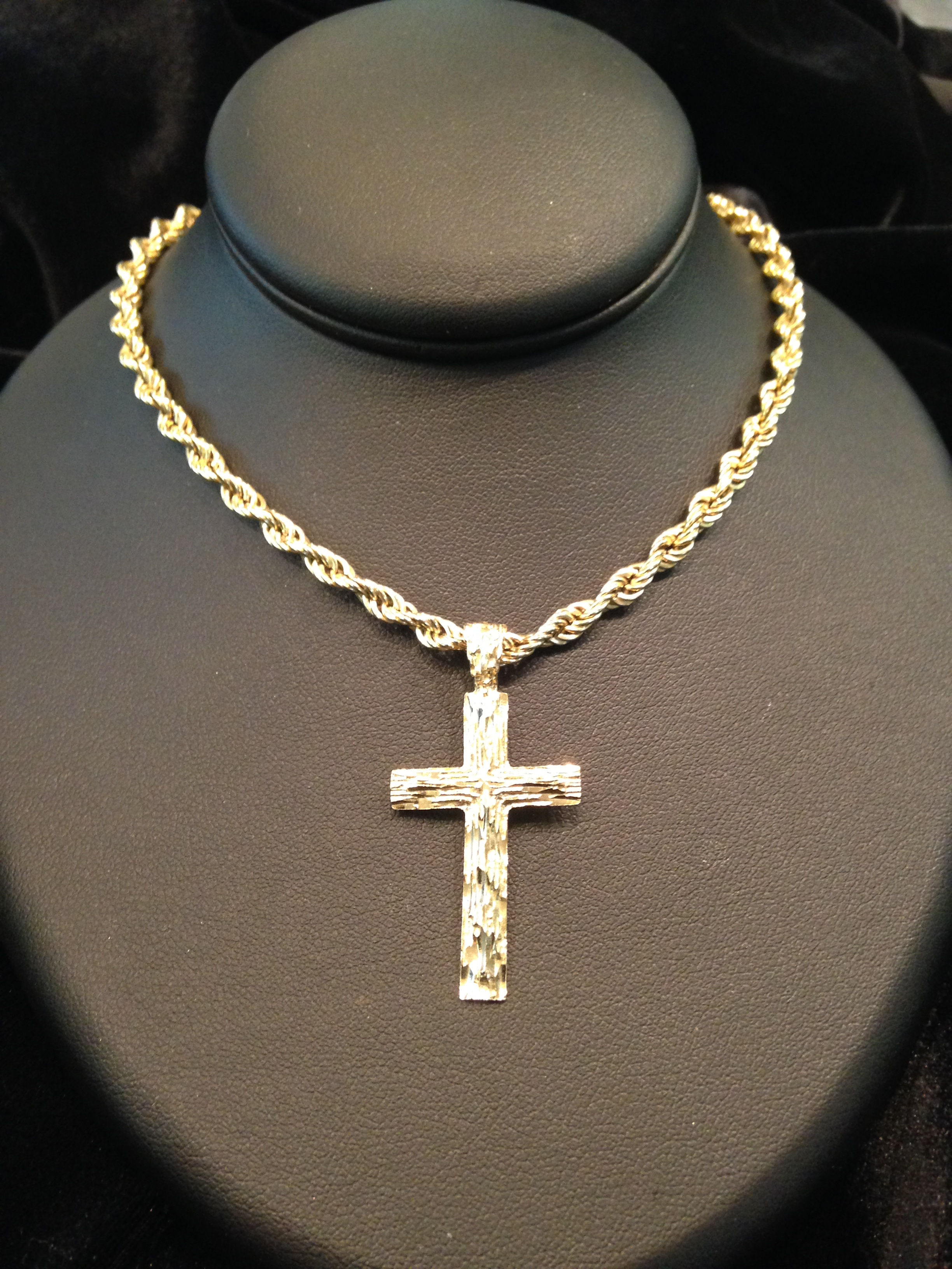 Gold Rope Chain with Cross 10K Yellow Gold