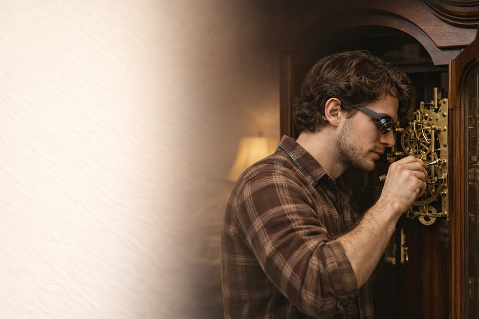 Man repairing a grandfather clock