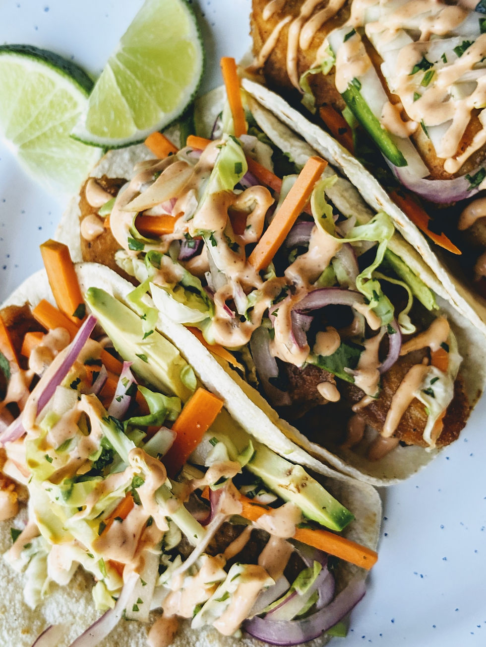 Battered Fish Tacos w/ Cabbage Apple Slaw