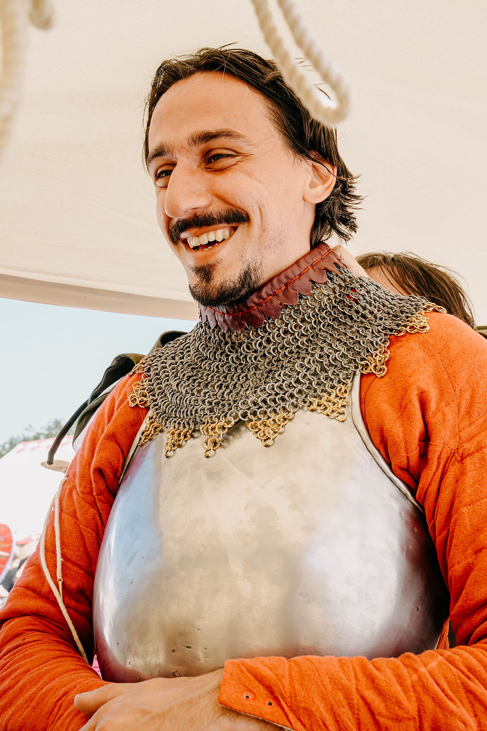 Thumbnail: Dagged Red leather Brassed Gorget 
