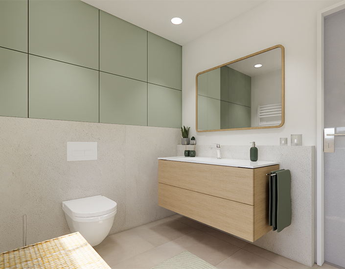 3D Visualisierung eines modernen Badezimmers