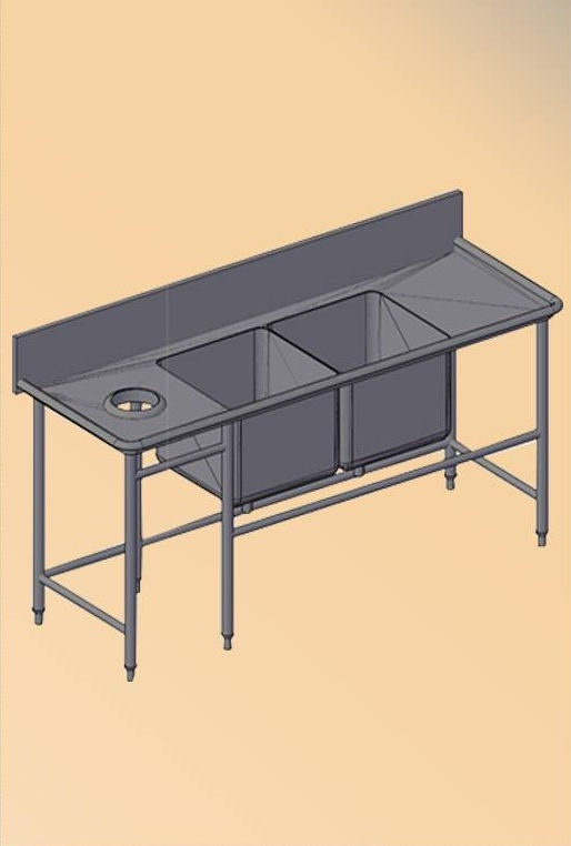 STAINLESS STEEL DOUBLE BOWL SINK WITH GARBAGE CHUTE