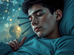 Young person asleep dreaming of a great and successful future. 