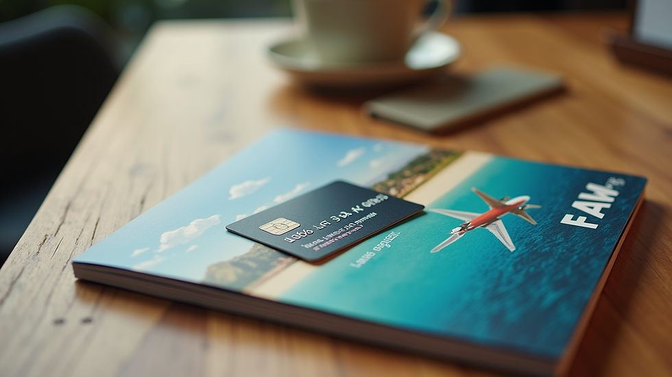High angle view of a travel brochure and AAA membership card on a wooden table