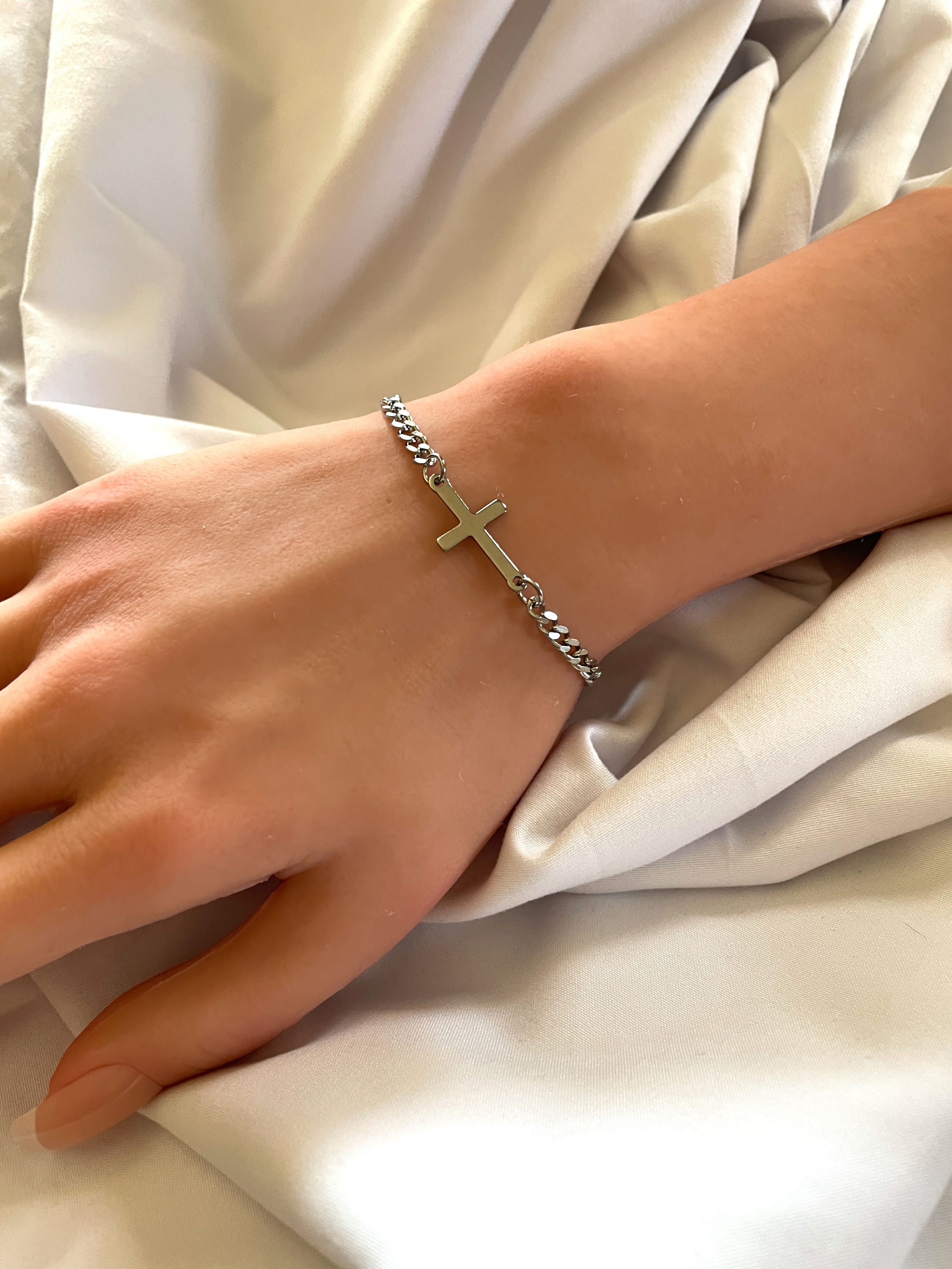 Stainless Steel Cross Chain Bracelet