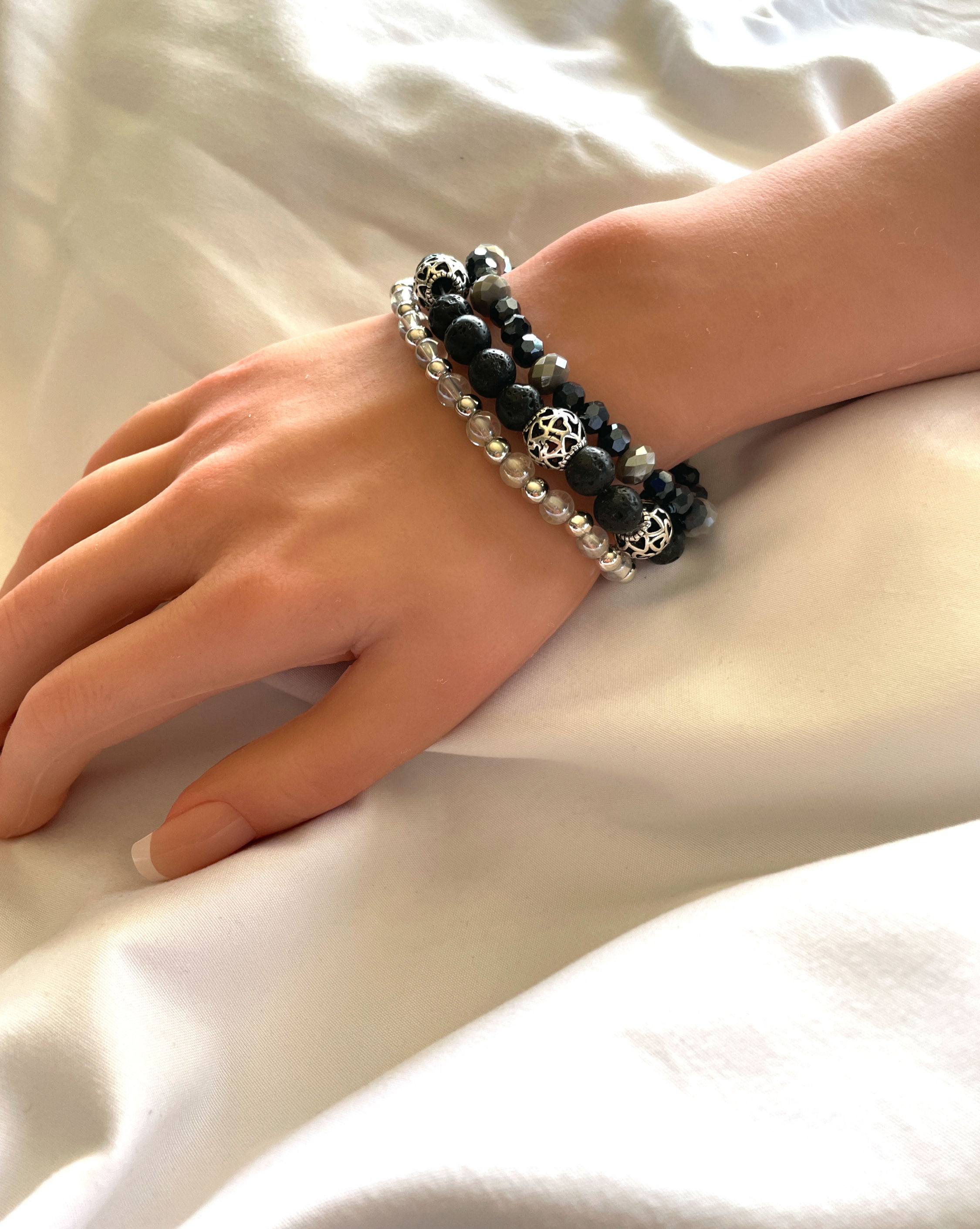 Midnight Stone Trio Stretch Bracelet Set