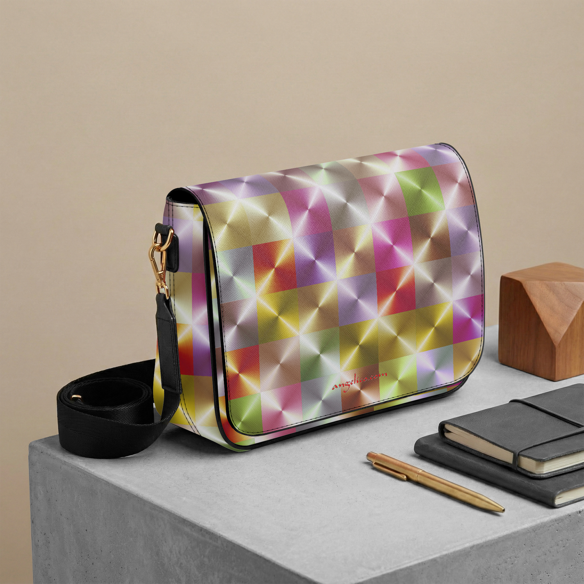 Schultertasche Metall-Reflex gelb