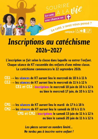 Inscriptions au catéchisme pour 2026-2027