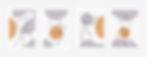 Line art of human forms on four panels, featuring black outlines, orange circles, and lavender background shapes. Minimalist and abstract.