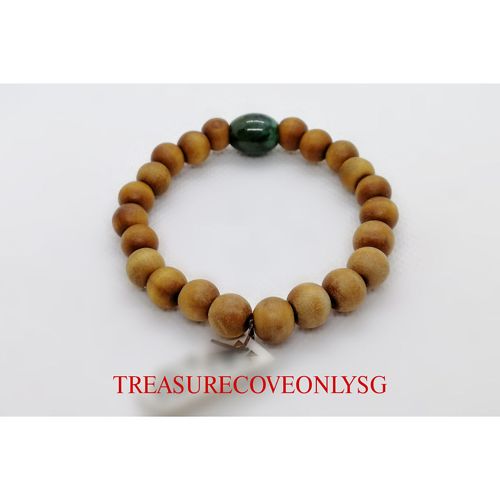 Thumbnail: India-Burma Sandalwood & Jadeite Jade Bracelet - 8.5mm