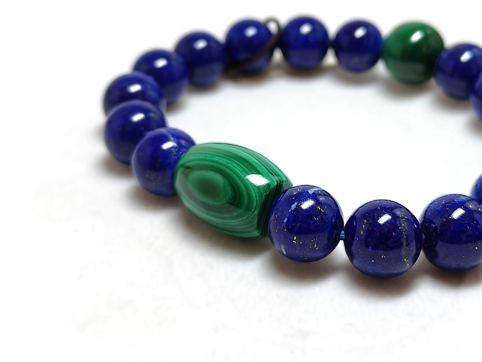Thumbnail: Natural Lapis Lazuli & Malachite Design Bracelet - LP10130004