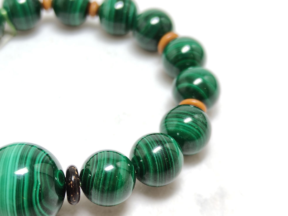 Thumbnail: Natural Malachite Design Bracelet with Olive Seed & Coconut Shell - C07080067