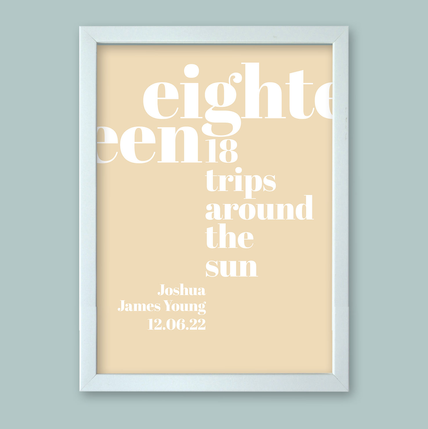 Personalized word art in a sleek white modern picture frame, ideal as a thoughtful and unique gift