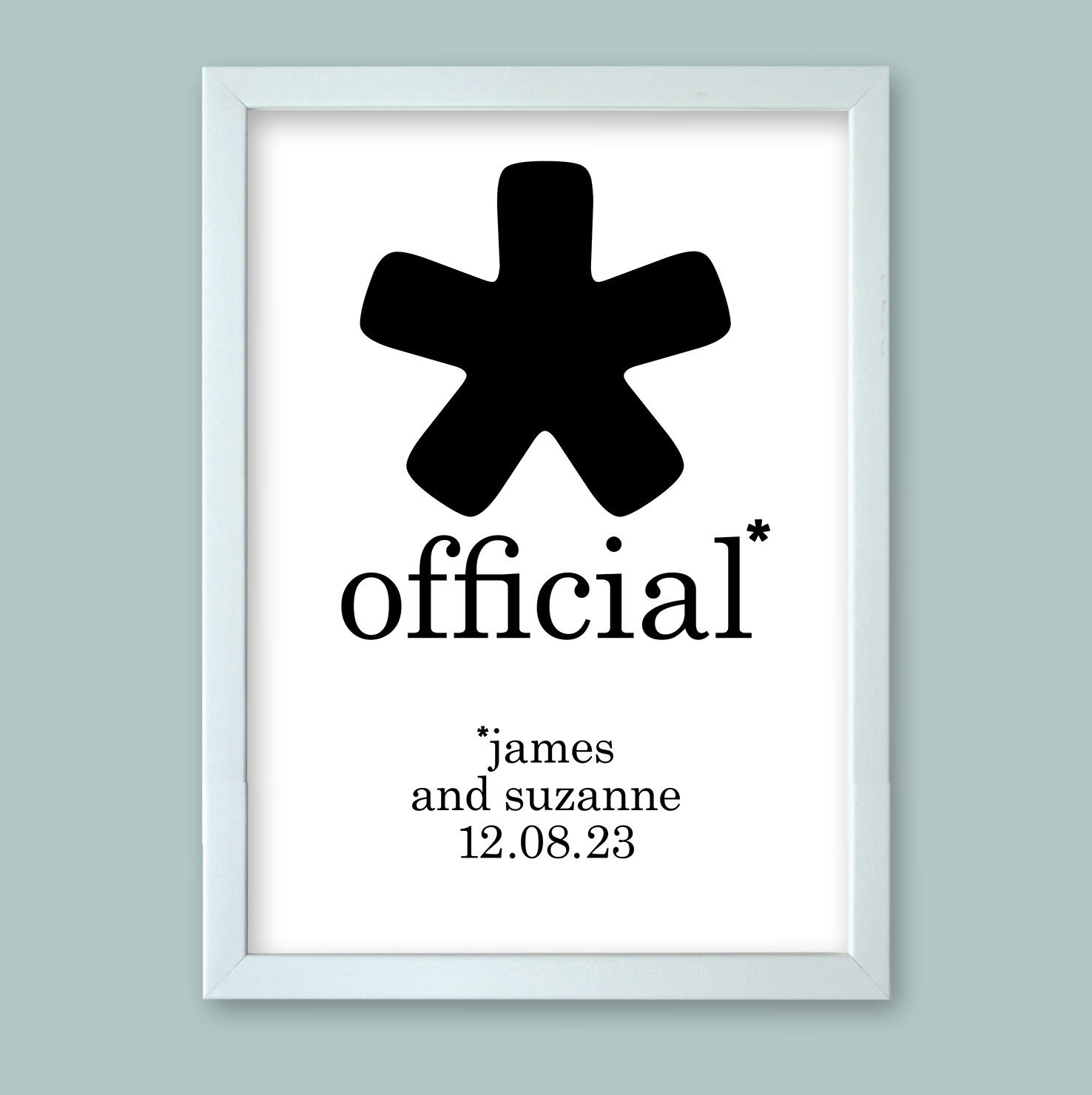 Personalised word art presented in a white modern picture frame