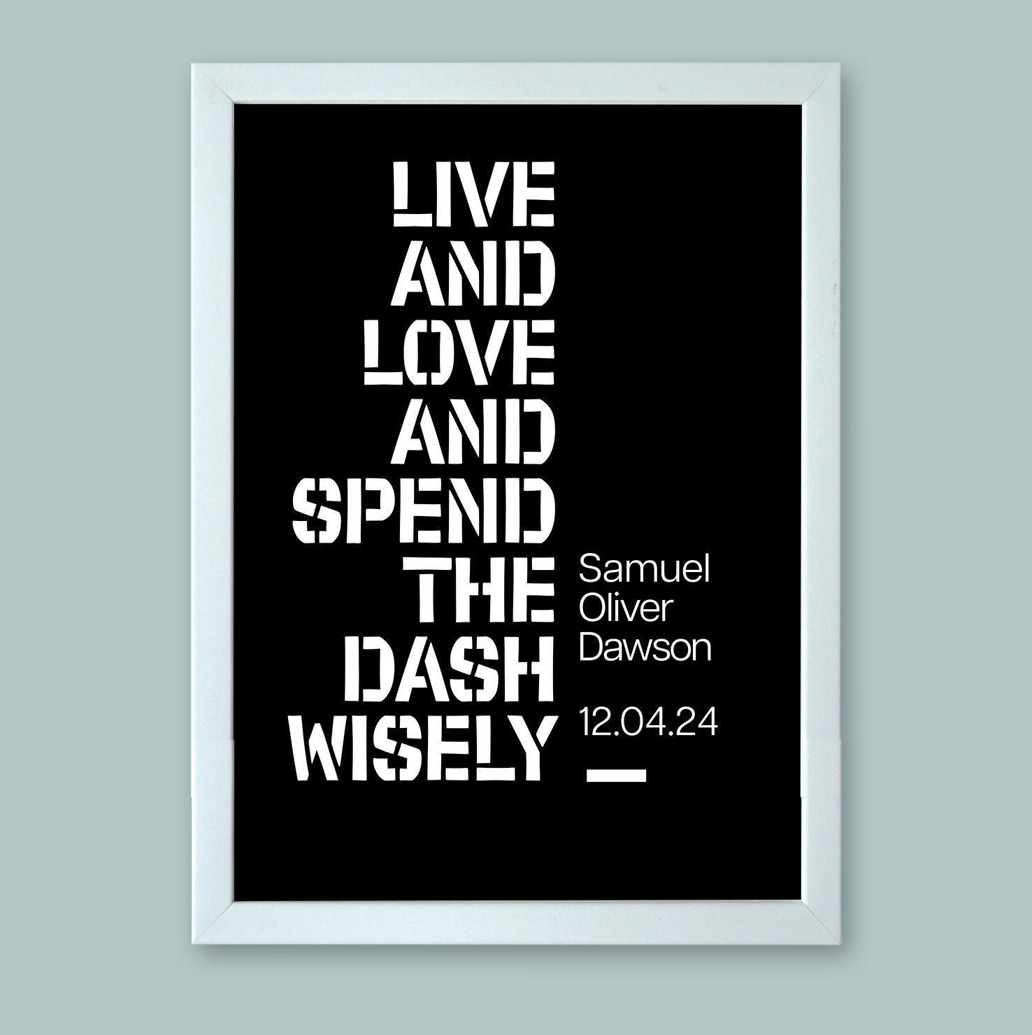 Personalized word art in a sleek white modern picture frame, ideal as a thoughtful and unique gift